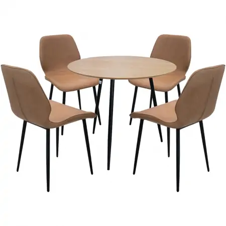 Bộ Bàn T-001-90 Sồi + 4 Ghế Ăn ECOMDC1 Nâu