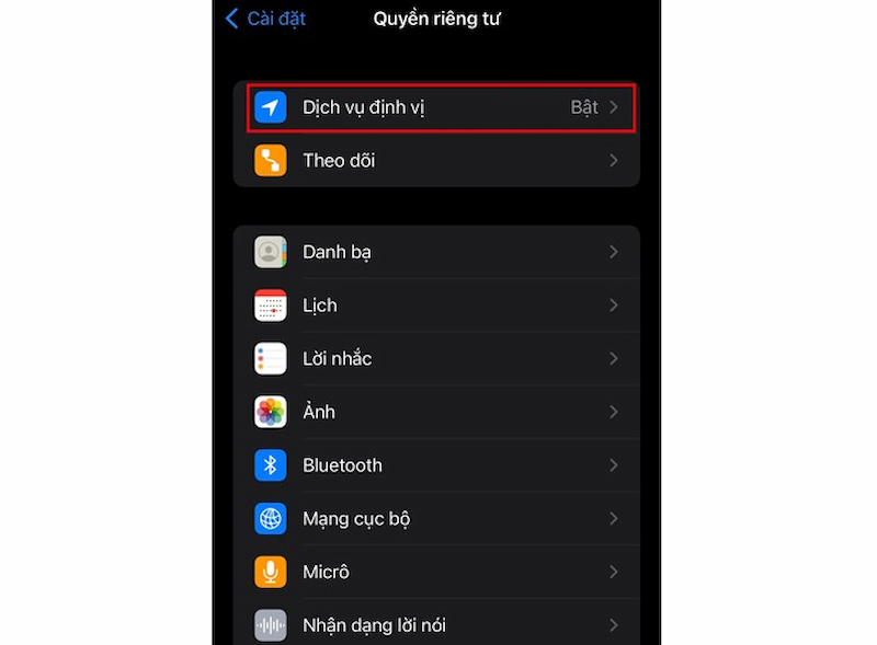 Bật tính năng dịch vụ định vị trên điện thoại iPhone