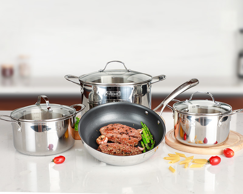Bộ nồi chảo inox cao cấp 3 lớp đáy liền 4 món Elmich
