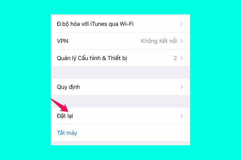 Chọn đặt lại để reset iPhone