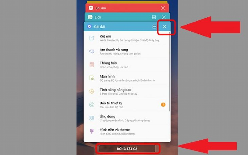 Đóng bớt ứng dụng để sửa lỗi bàn phím điện thoại Samsung