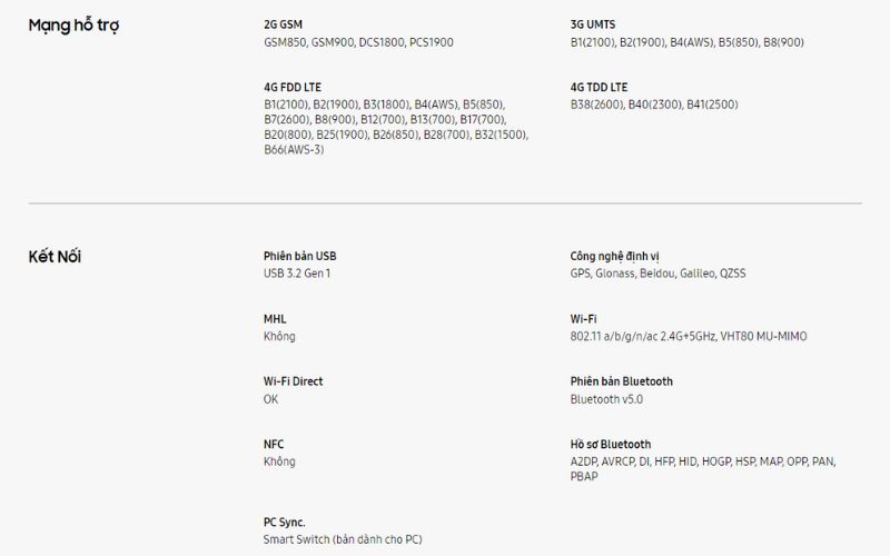 Khả năng kết nối của máy tính bảng Samsung SM-T735 (64GB)