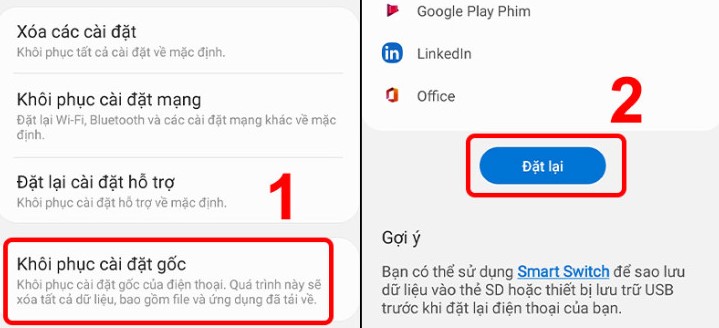 Khôi phục cài đặt gốc để khắc phục lỗi bàn phím điện thoại Samsung
