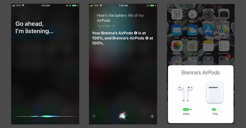 Nhờ Siri xem thời lượng pin của AirPods