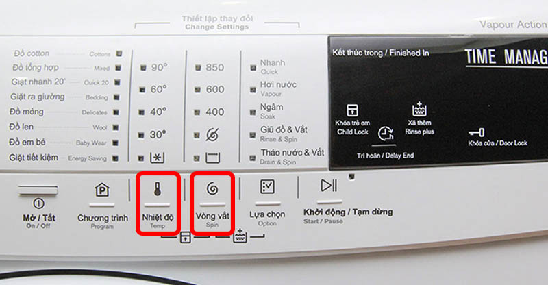 Nhấn giữ đồng thời 2 phím "Temp + Spin"