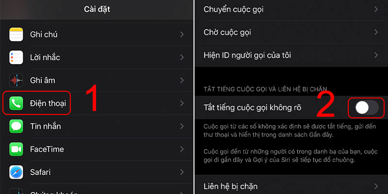 Tiến hành tắt tiếng cuộc gọi không rõ