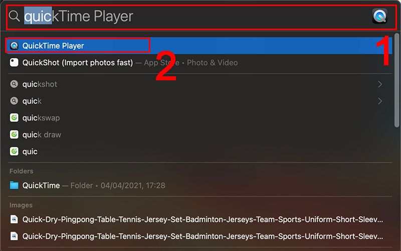 Tìm ứng dụng QuickTime Player trên MacBook