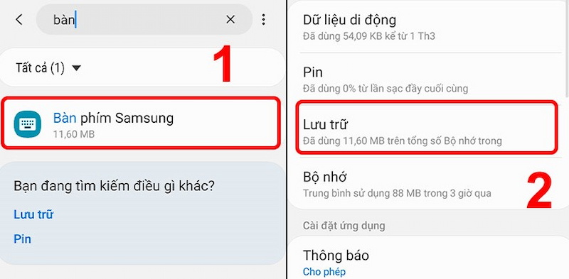 Vào cài đặt để tìm kiếm bàn phím Samsung