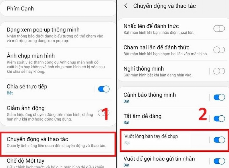 Vuốt lòng bàn tay để chụp màn hình điện thoại Samsung S22