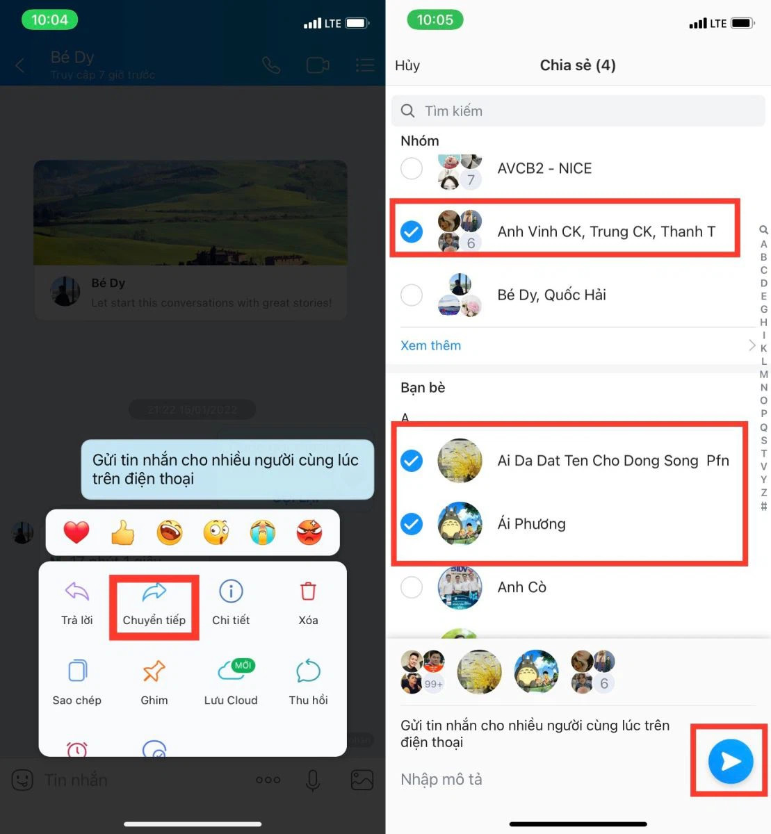 Cách gửi tin nhắn hàng loạt trên Zalo