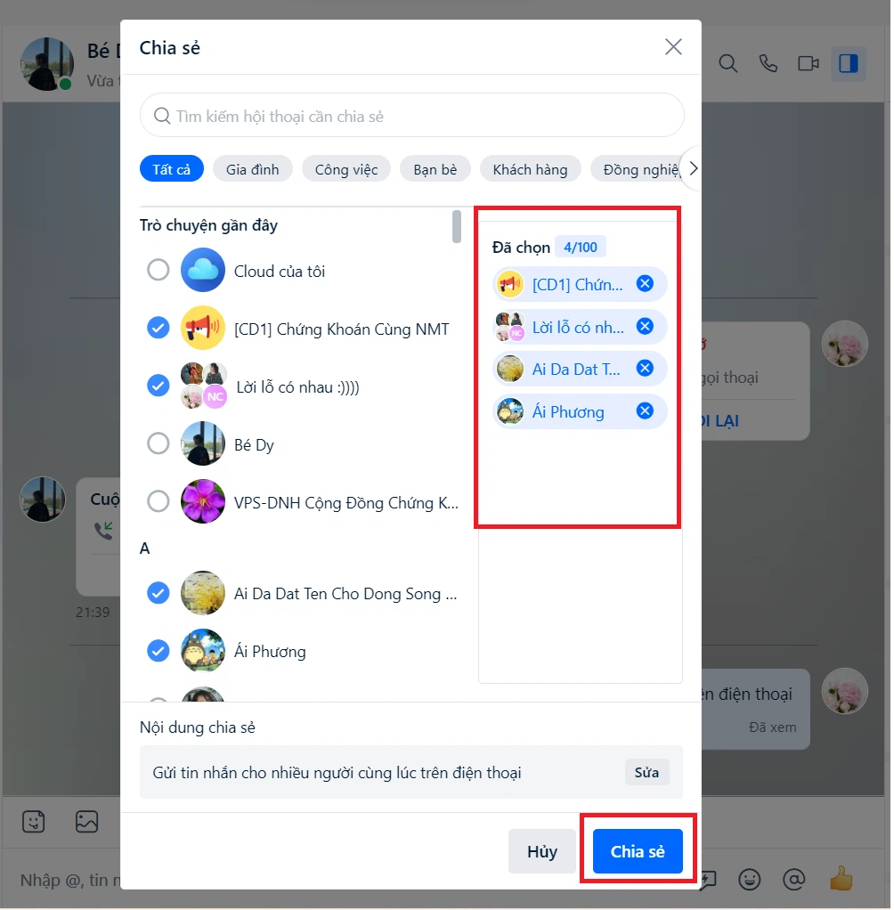 Cách gửi tin nhắn hàng loạt trên Zalo