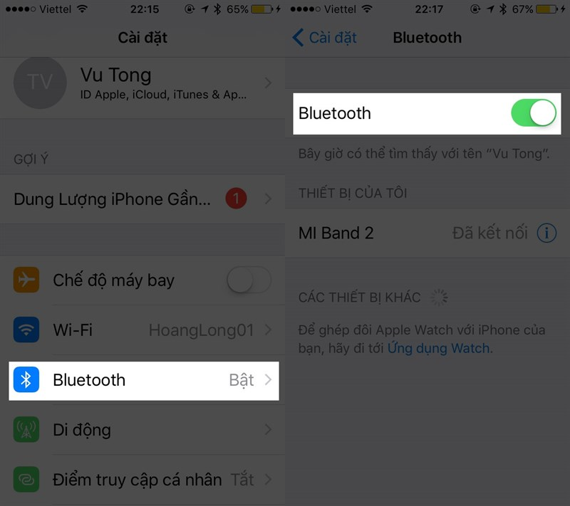 Bật Bluetooth để kết nối