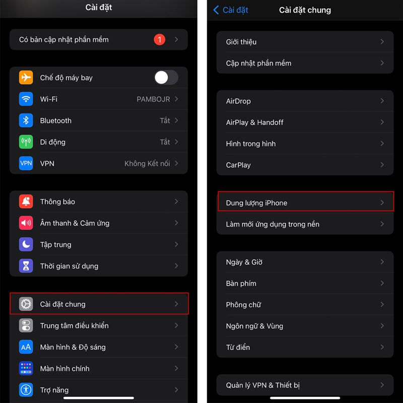 Chọn dung lượng của các ứng dụng