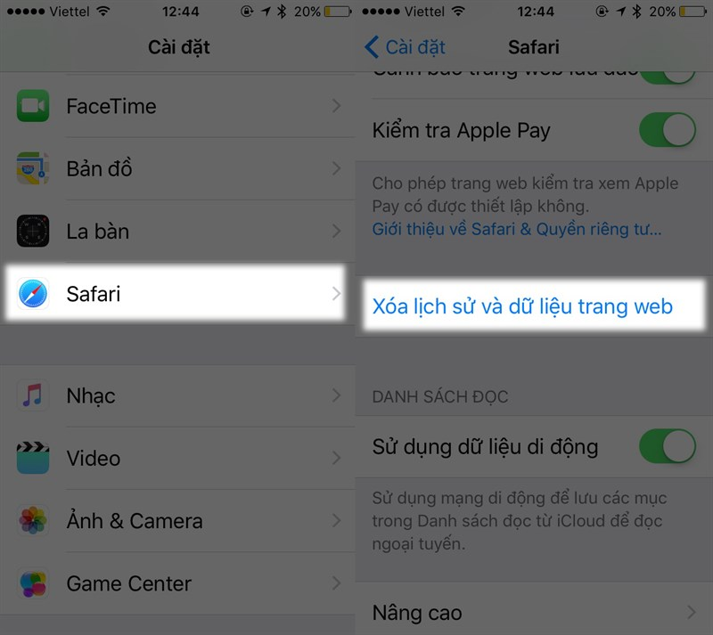 Xóa lịch sử và dữ liệu trang web