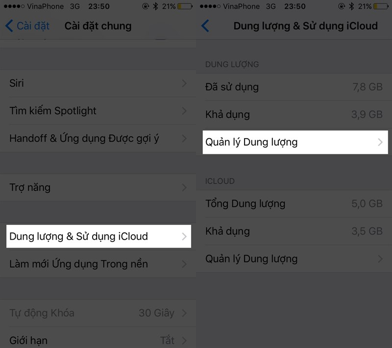 Xem quản lý dung lượng của Iphone