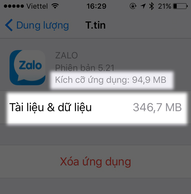 Xem dung lượng của các ứng dụng