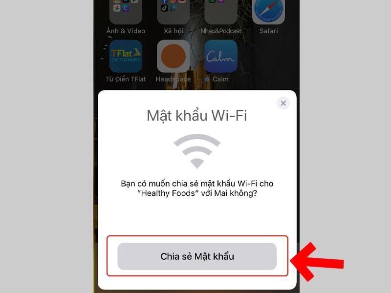 Nhấn vào “Chia sẻ mật khẩu” để chia sẻ wifi