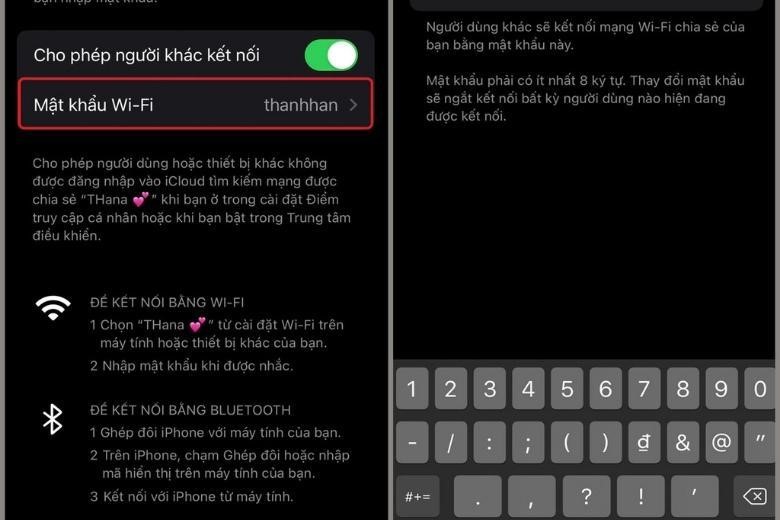 Vào mục “Mật khẩu Wi-Fi” để nhập mật khẩu mới