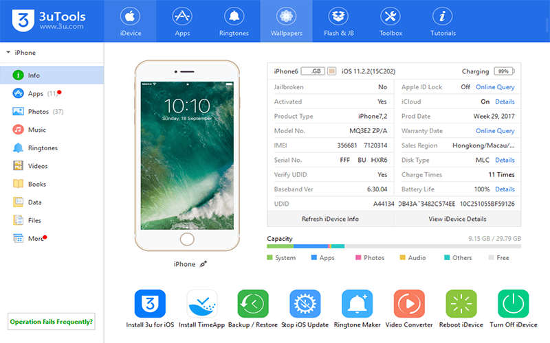 Kiểm tra mã iPhone các nước bằng qua công cụ 3uTools.