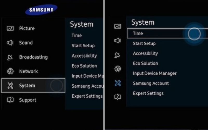 Vào Time để hẹn giờ bật tivi Samsung