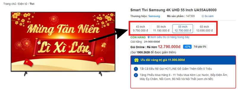 Các sản phẩm tivi thường có nhiều độ lớn màn hình khác nhau