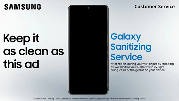 Khách hàng sở hữu điện thoại Samsung được hỗ trợ khử trùng miễn phí thiết bị
