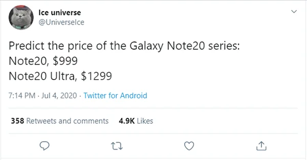 Hé lộ giá bán Galaxy Note 20 sắp được ra mắt