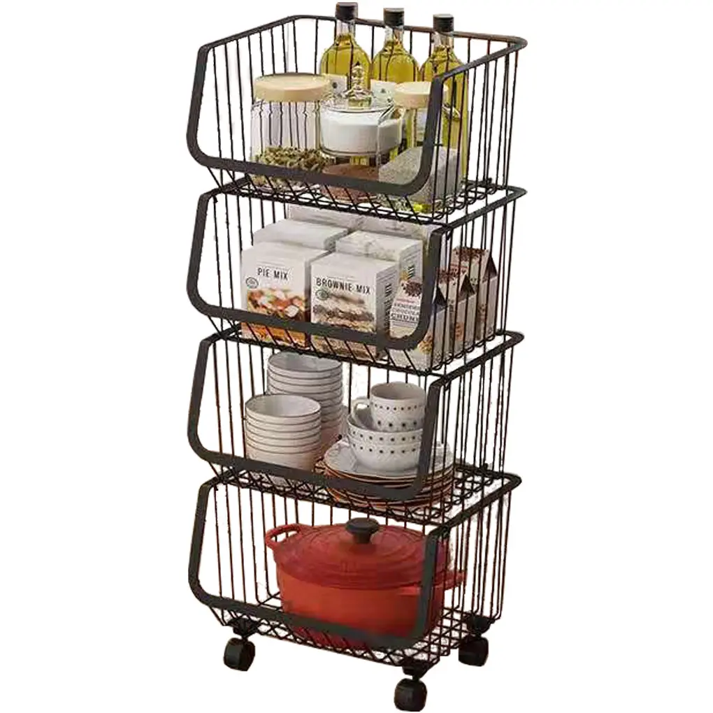 Rổ Kim Loại Có Bánh Xe 4 Tầng