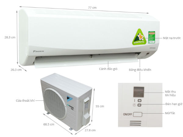 Máy lạnh Daikin Inverter 1.5 Hp FTKM35 có thiết kế tinh tế, tiện dụng.