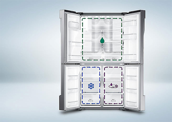 Công nghệ 3 dàn lạnh độc lập giúp tủ làm lạnh hiệu quả.