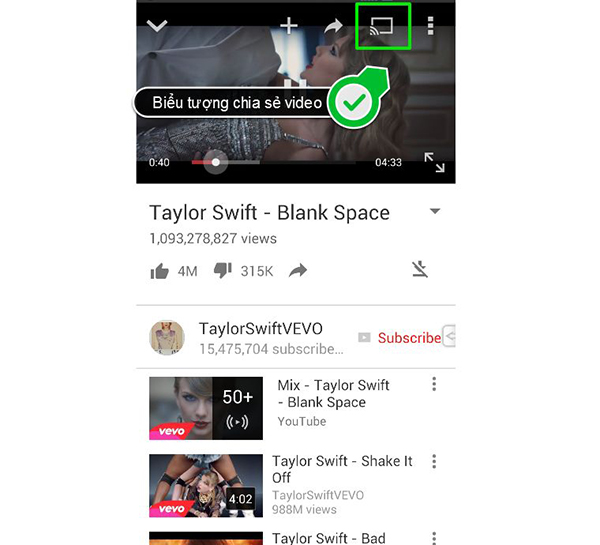 Hướng dẫn cách chia sẻ video YouTube từ điện thoại, máy tính bảng, laptop lên Smart tivi