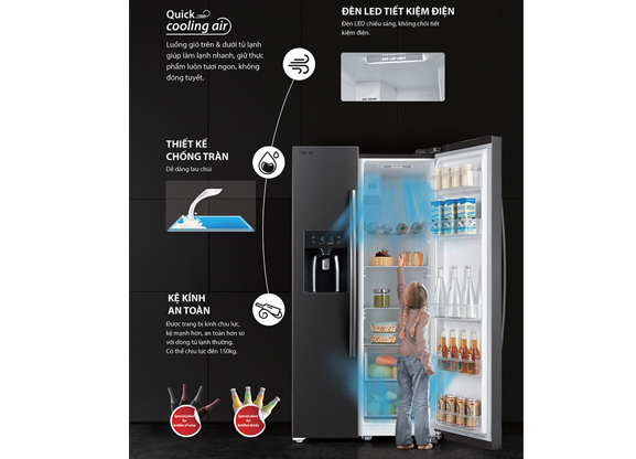 Luồng khí lạnh phân bổ đều giúp thực phẩm được lạnh toàn diện nhờ công nghệ làm lạnh đa chiều