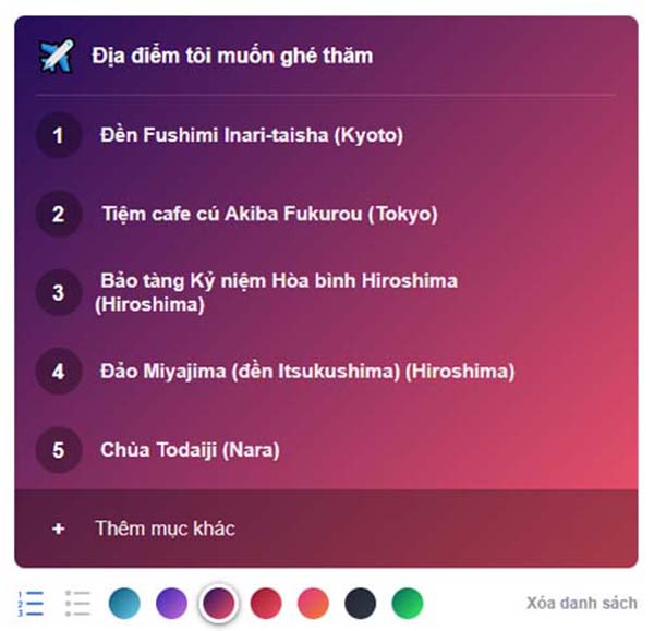 Hướng dẫn tạo một danh sách trên status trên Facebook