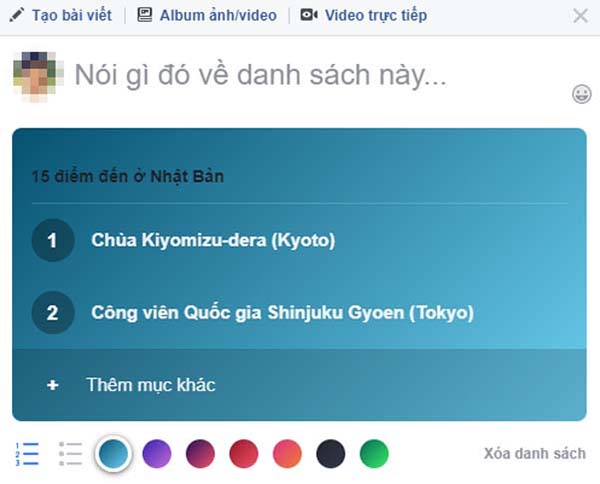 Hướng dẫn tạo một danh sách trên status trên Facebook