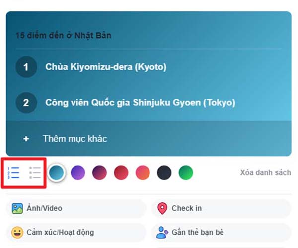 Hướng dẫn tạo một danh sách trên status trên Facebook