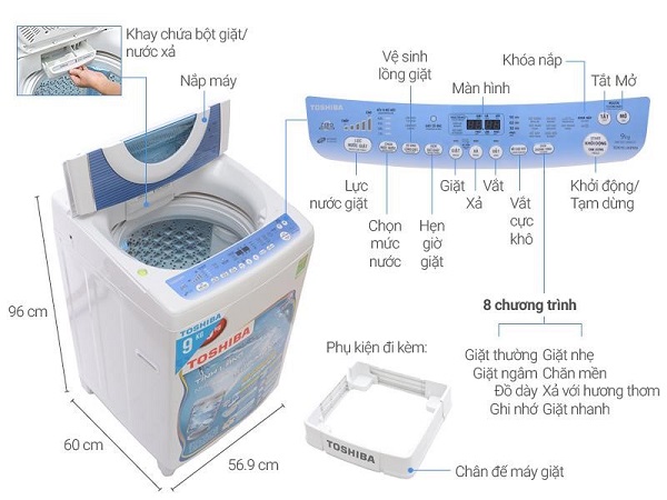 Máy giặt Toshiba có thiết kế tinh tế, dễ dàng sử dụng