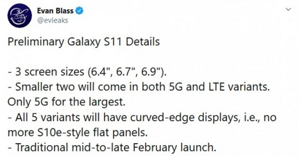Galaxy S11 sẽ có tùy chọn với 5 biến thể và 3 kích thước khác nhau?