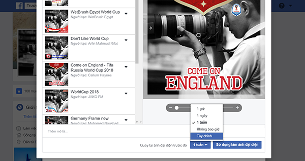 Cách tạo khung ảnh đại diện World Cup 2018 bằng Facebook trên nền tảng máy tính