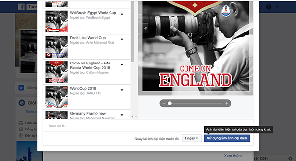 Cách tạo khung ảnh đại diện World Cup 2018 bằng Facebook trên nền tảng máy tính