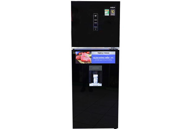 Thiết kế mặt gương đen sang trọng, ngăn đá trên quen thuộc Tủ lạnh Inverter Aqua 318 lít AQR-T369FA (WGB)
