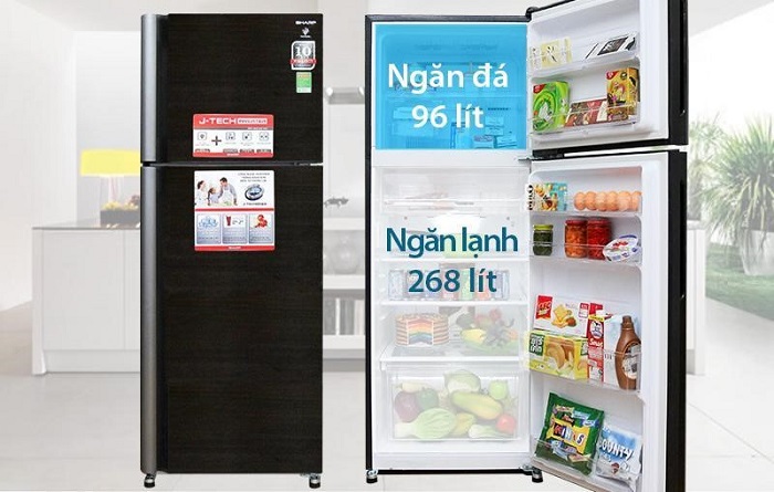Tủ lạnh 2 cửa với thiết kế mặt kính sang trọng