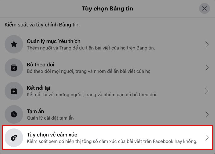 Truy cập Tùy chọn về cảm xúc