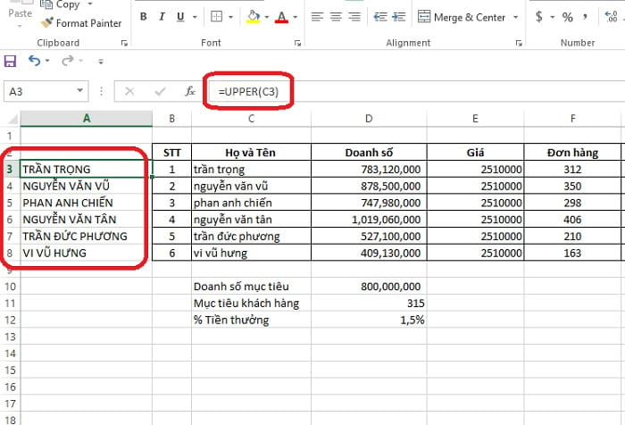 Sử dụng hàm UPPER trong Excel