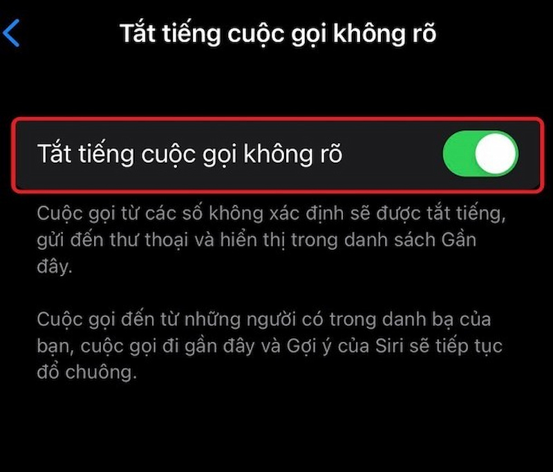Bật tính năng tắt tiếng cuộc gọi không rõ để chặn thông báo từ số lạ 