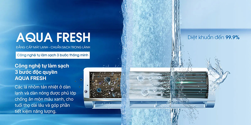 Công nghệ AQUA FRESH diệt khuẩn lên đến 99,9%