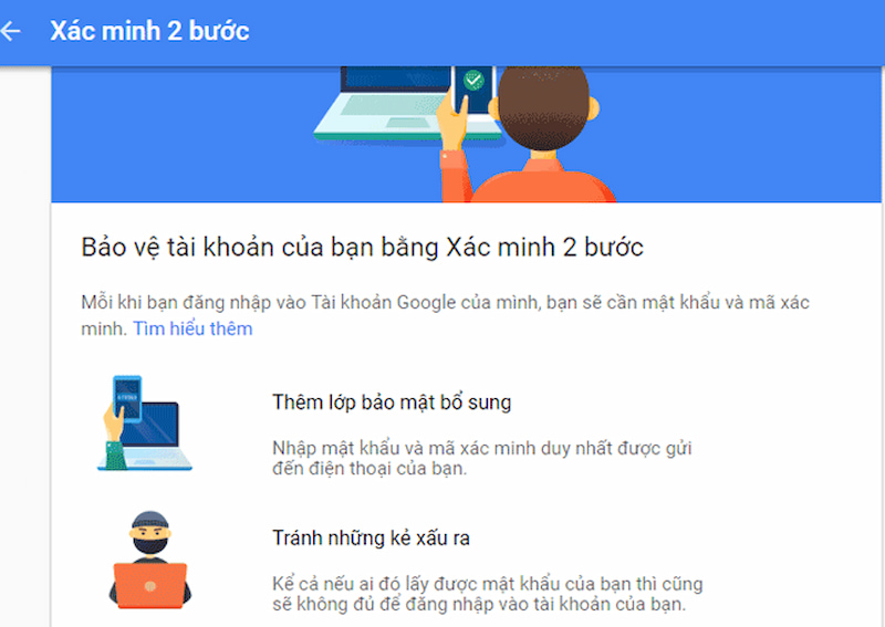 Bật tính năng xác minh 2 bước để bảo mật Gmail