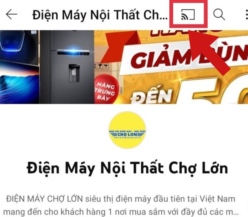 Biểu tượng Chromecast trên ứng dụng Youtube