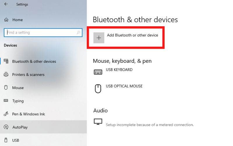 Chọn “Add Bluetooth or other device” để tìm và ghép nối với amply
