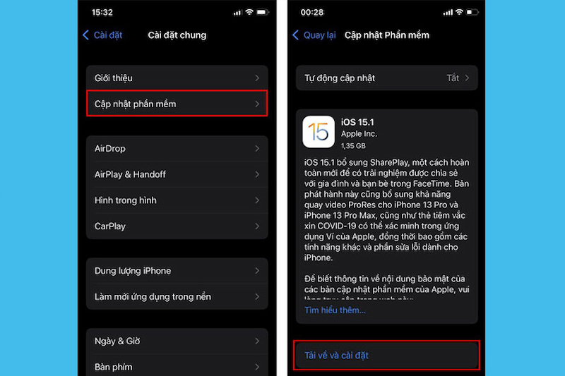 Cập nhật hệ điều hành phù hợp để xử lý iphone sập nguồn 