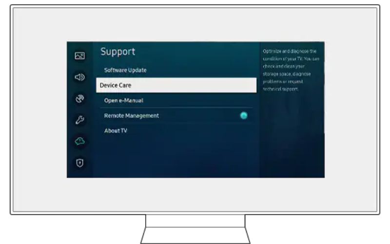 Chọn Device Care để kiểm tra các hoạt động của tivi Samsung